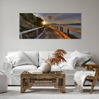 Wandbilder Dekoration Wohnzimmer Fussgängerbrücke Himmel Wasser Panorama Bilder auf Leinwand 120x50c