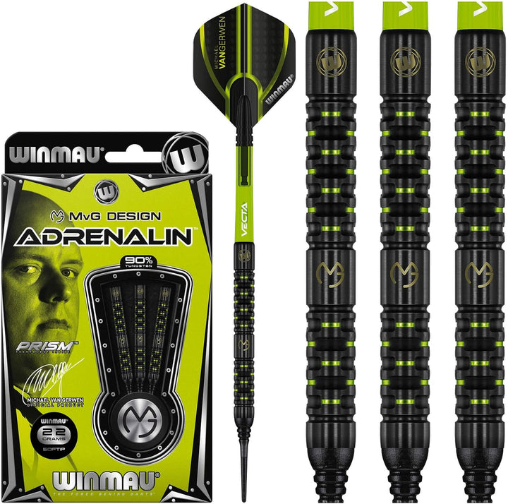 WINMAU Michael Van Gerwen MvG Adrenalin 22 Gramm Profi Wolfram Softtip Dartpfeile Set mit Flights un