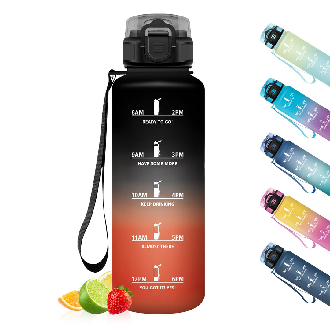 HoneyHolly Trinkflasche, Motivierend und Auslaufsicher, 1,5L, Wasserflasche, Zeitmarkierung, Trinkfl