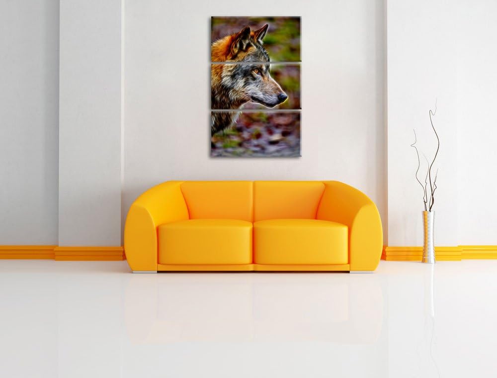 anmutiger Wolf Spezial 3-Teiler Leinwandbild 120x80 Bild auf Leinwand, XXL riesige Bilder fertig ger