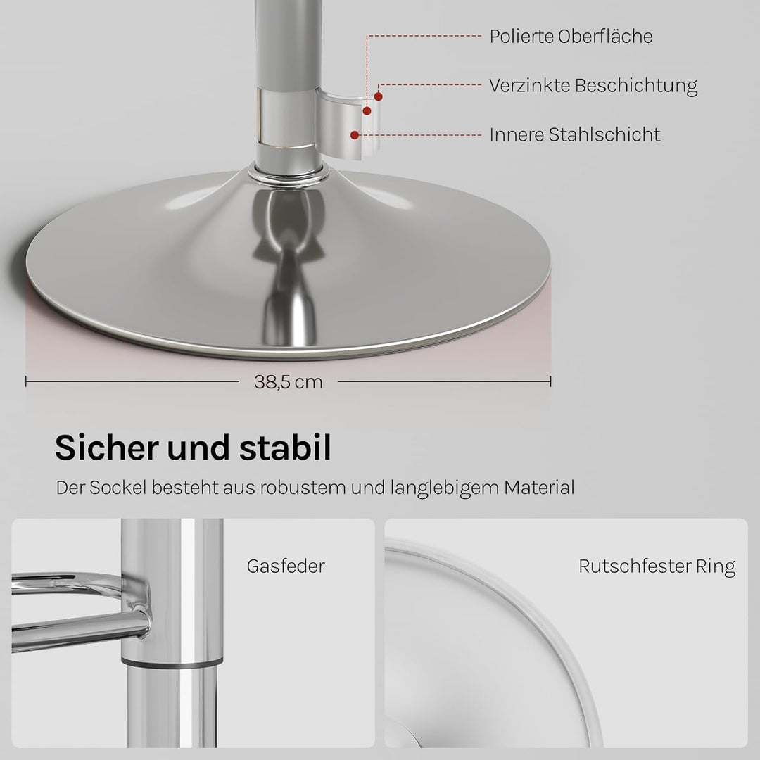 WOLTU BH11bd-1 Design Hocker Barhocker, stufenlose Höhenverstellung, verchromter Stahl, Antirutschgu