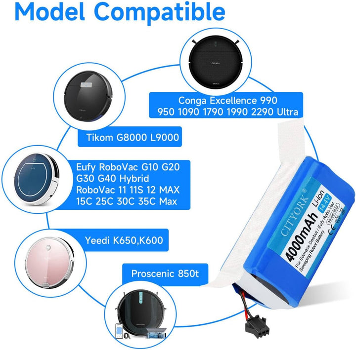 CITYORK Li-ion 2800mAh Akku für Tikom G8000 L9000, für Proscenic 850t, für Yeedi K600 K650 K700, für