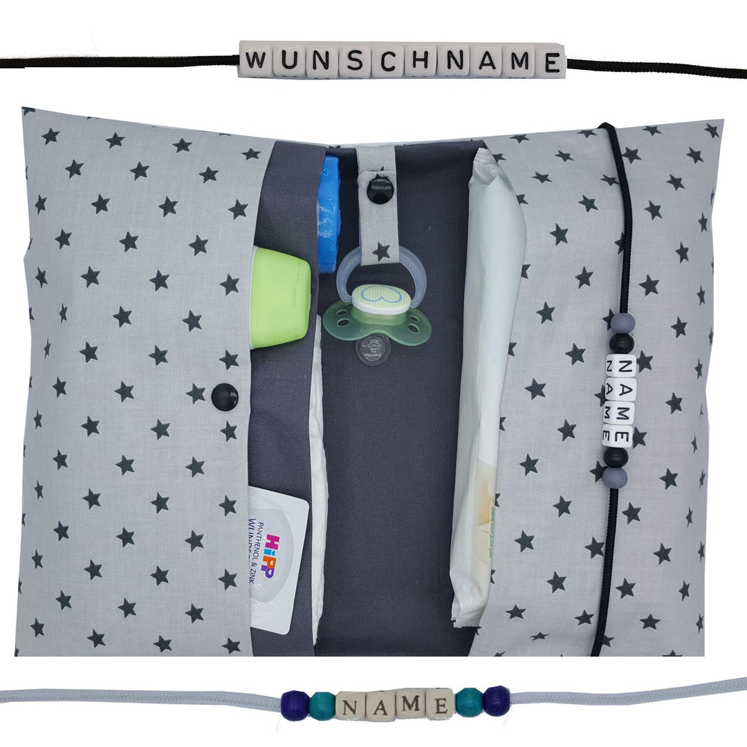 Grosse Windeltasche XXL mit Name Wickeltasche Grau/Anthrazit Innen glatte Baumwolle, Grau/Anthrazit