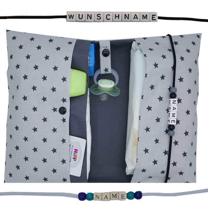 Grosse Windeltasche XXL mit Name Wickeltasche Grau/Anthrazit Innen glatte Baumwolle, Grau/Anthrazit
