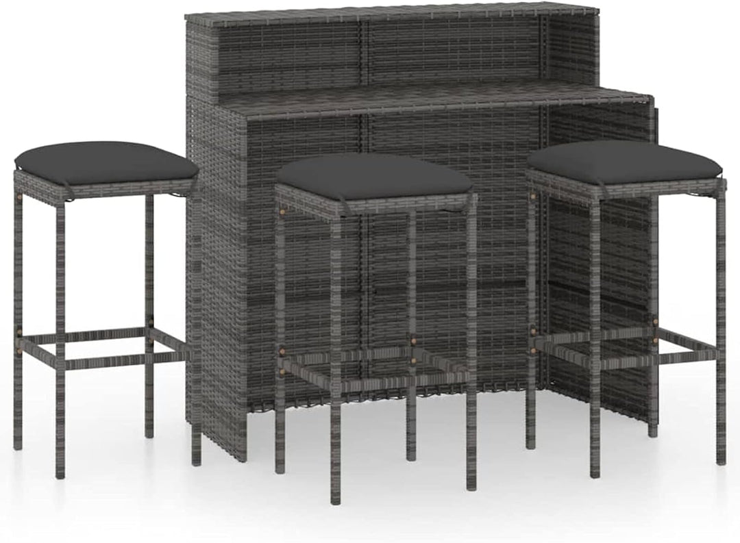 Susany Gartenbar Set 4-TLG. mit Kissen Theke Bar Tresen Gartentheke Bartisch Stehtisch Barhocker Bar