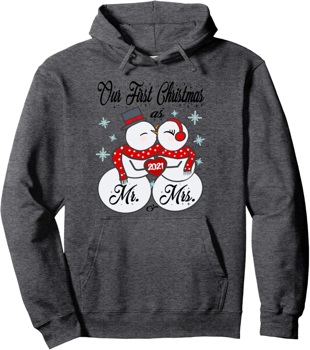 Unser erstes Weihnachten als Mr. and Mrs Matching PJ Snowman Couple Pullover Hoodie