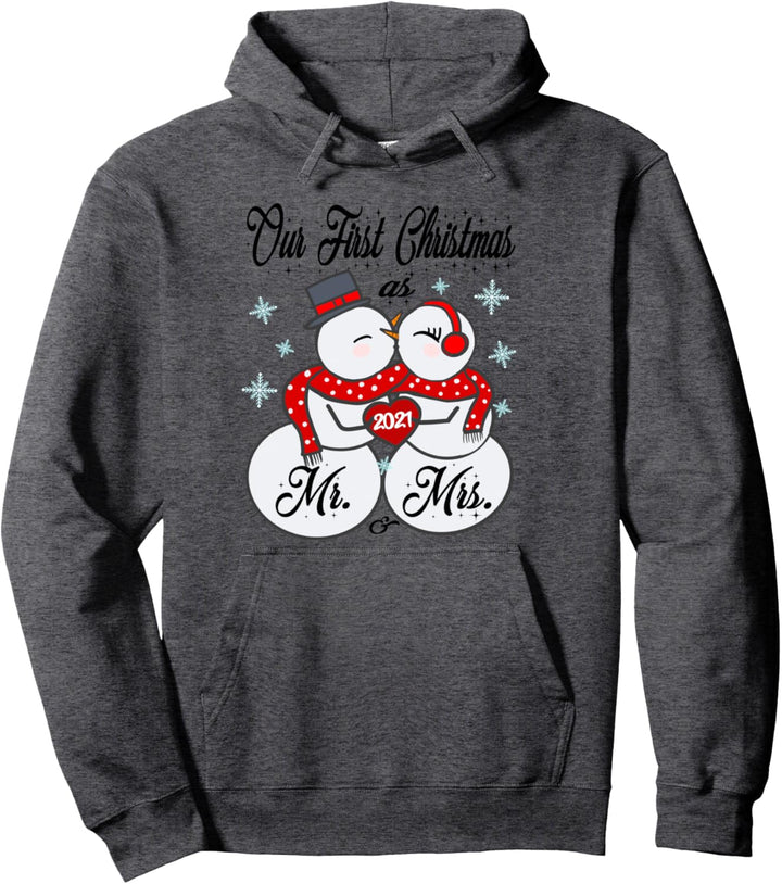 Unser erstes Weihnachten als Mr. and Mrs Matching PJ Snowman Couple Pullover Hoodie