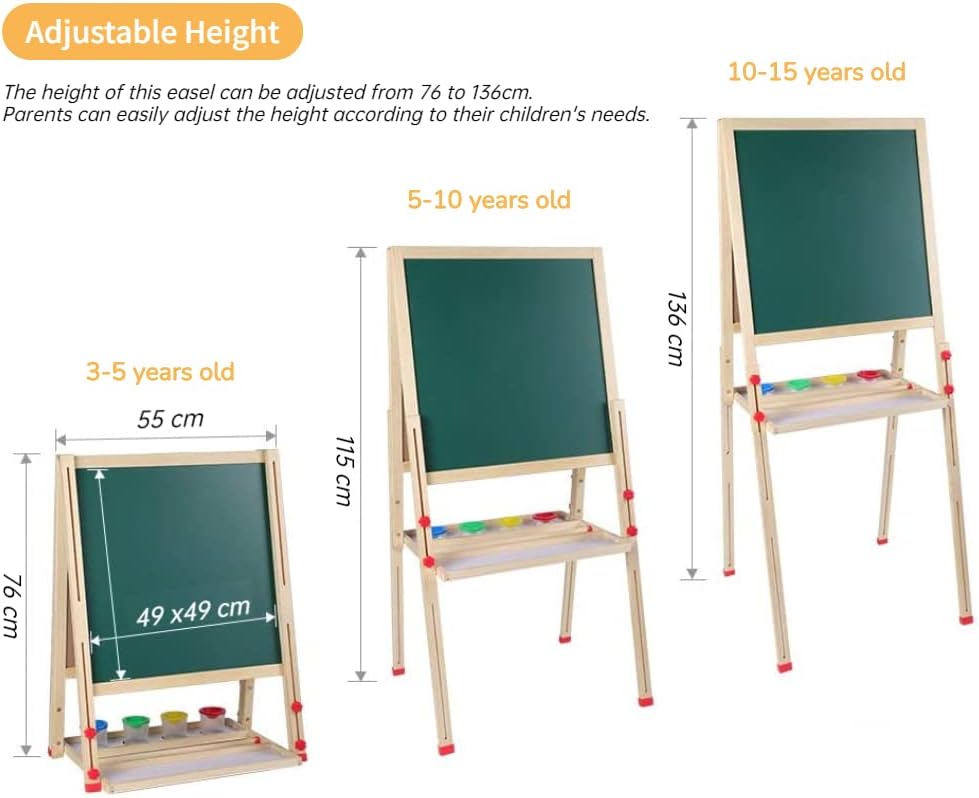 Wakects Multiaktivität Holztafel, 3 in 1 Magnetische Kindertafel mit Ständer, für Kinder mit Zubehör