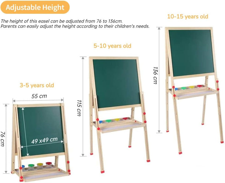 Wakects Multiaktivität Holztafel, 3 in 1 Magnetische Kindertafel mit Ständer, für Kinder mit Zubehör