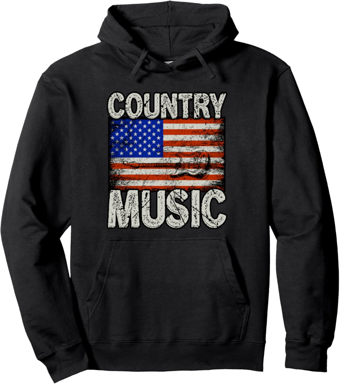 Country Musik Retro Vintage Gitarre Amerikanische Flagge Pullover Hoodie