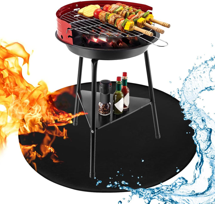 QWORK® Feuerfeste Unterlage Rund 100CM - Feuerschutzmatte für Feuerschale und Grill - Faltbare und L