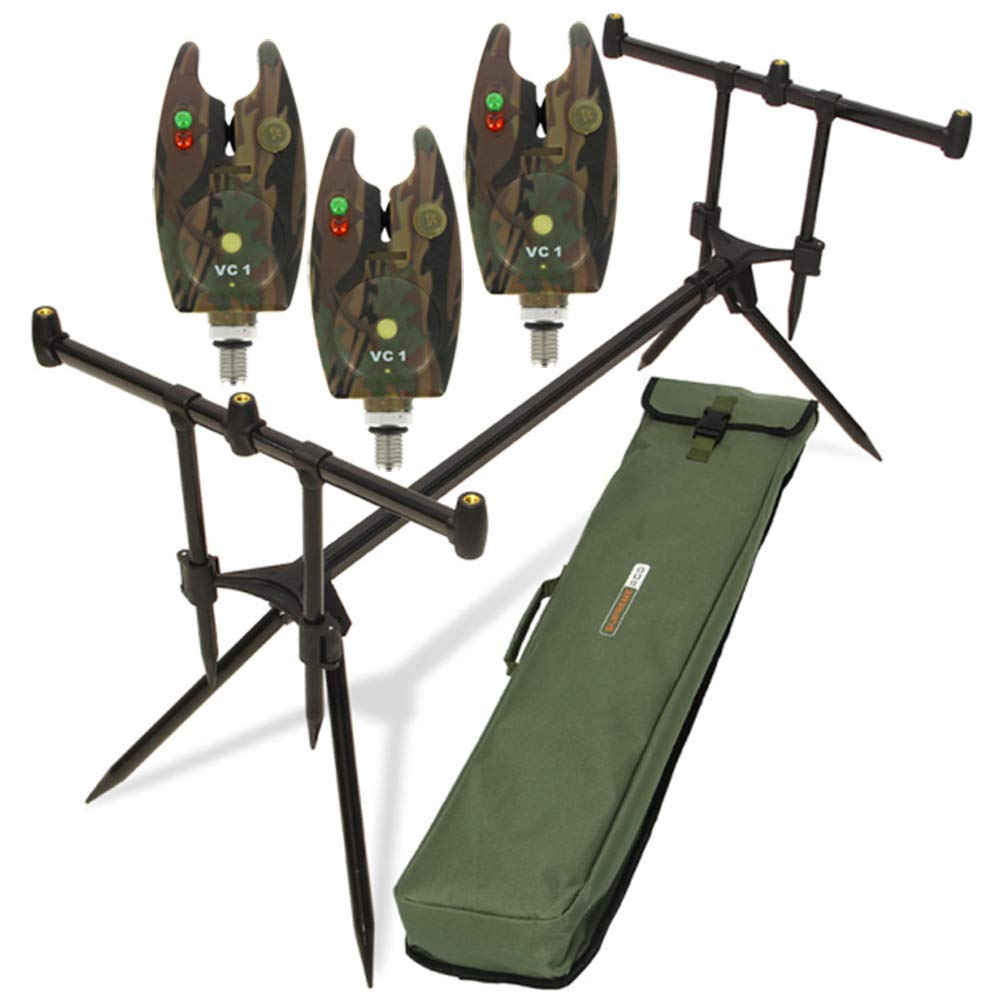 G8DS® Set Rod Pod Rutenhalter + Tragetasche inklusive 3 Bissanzeiger mit Lautstärkeregler für + LED