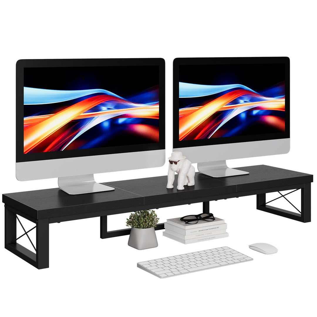 IBUYKE Dual Monitorständer, Computer Bildschirmerhöhung, 97cm Holz Schreibtisch Monitor Erhöhung mit