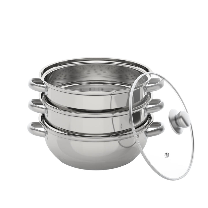 Dampfgarer 3-teilig 25cm Edelstahl, 2 Dampfeinsätze für Induktion | 25cm, 3-teilig, Edelstahl, 2 Dam