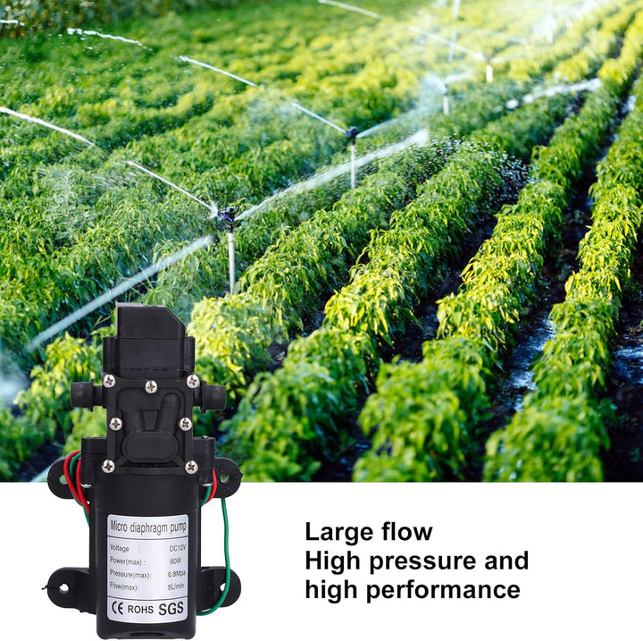 12-V-Membranpumpe, 60 W, 5 L/min, 0,8 MPa, Grosser Durchfluss, Selbstansaugende Sprühpumpe mit Autom