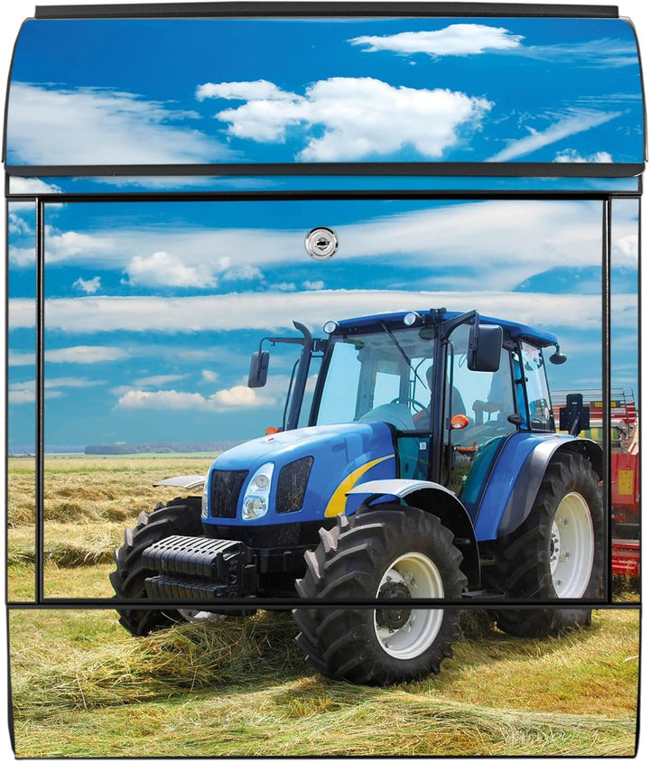 banjado® Design Briefkasten mit Motiv Traktor 39x47x14cm &amp; 2 Schlüssel - Briefkasten Stahl schwarz m