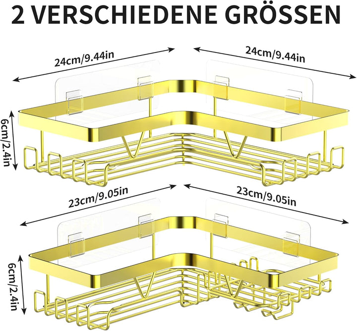 Kegii Duschablage Ohne Bohren Ecke - Duschregal Ohne Bohren Gold Eckregal Shampoo Halterung für Dusc