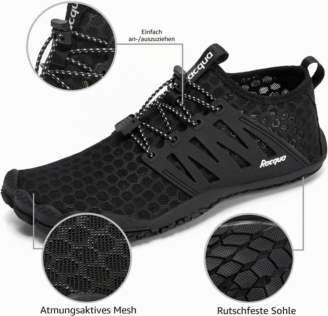 Racqua Composite Mesh Wasserschuhe Männer Frauen 42 EU Wz114 Black, 42 EU Wz114 Black