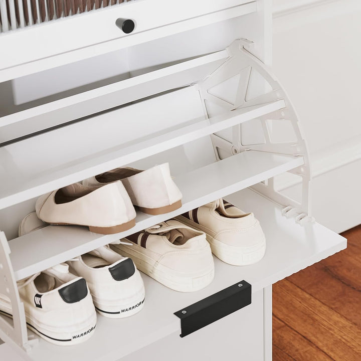 SoBuy Schuhkipper mit 2 Klappen Schuhablage Schuhschrank schmal Schuhregal mit 4 Ablageflächen Schuh