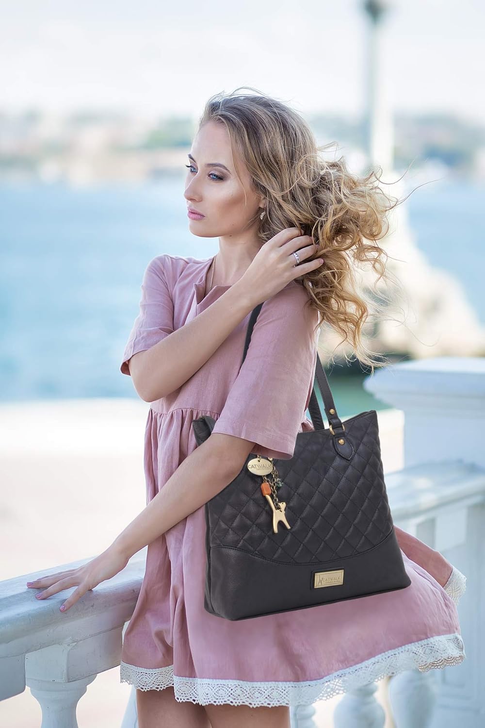 Catwalk Collection Handbags - Damen Schultertasche Mittelgross/Gross - Handtasche Tote Bag - Gestepp