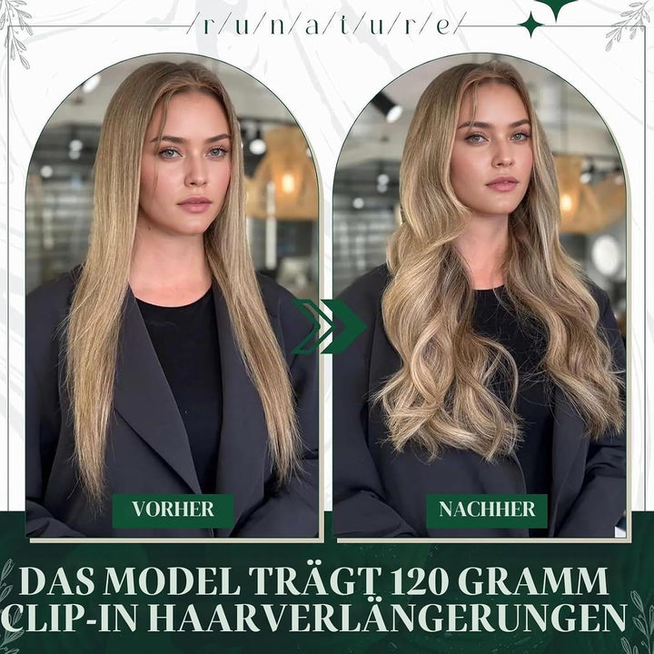 RUNATURE Balayage Braun Echthaar Extensions Clip Ombre Blond 40cm Invisible Clip in Hair Extensions