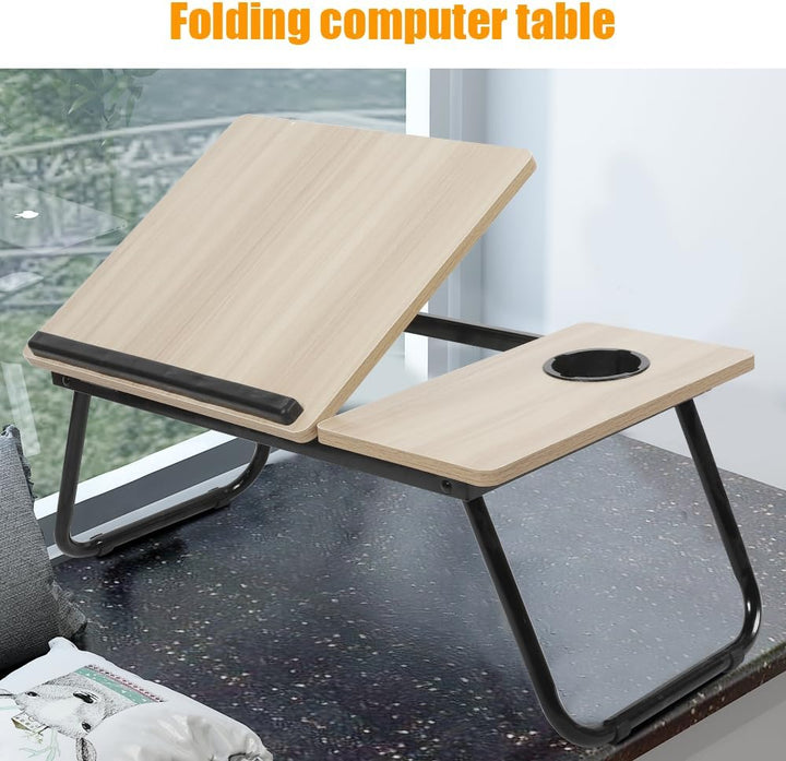 Laptop-Betttisch, Laptop-Tablett mit verstellbarem Winkel, mit klappbaren Beinen und Tassenschlitz,