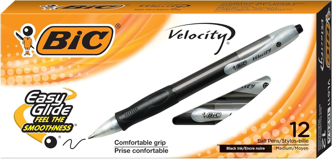 BIC - Velocity Ballpoint Retractable Pen, Black Ink, Medium, Dozen VLG11-BK (DMi DZ by BIC