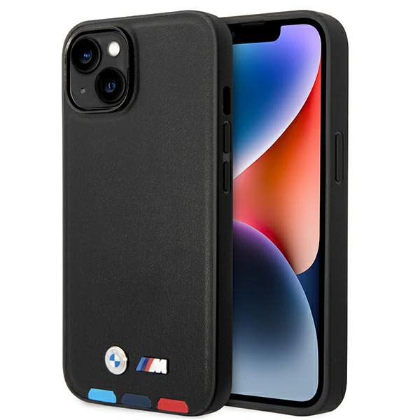 Etui BMW BMHMP14S22PTDK Hülle für iPhone 14 6,1" schwarz/Black Leather Stamp Tricolor