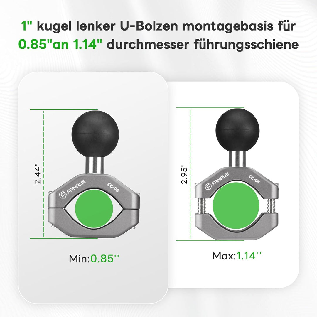 FANAUE Lenker U-Bolzen Montagebasis aus Aluminiumlegierung mit 1" TPU Kugel,Kompatibel mit RAM Mount