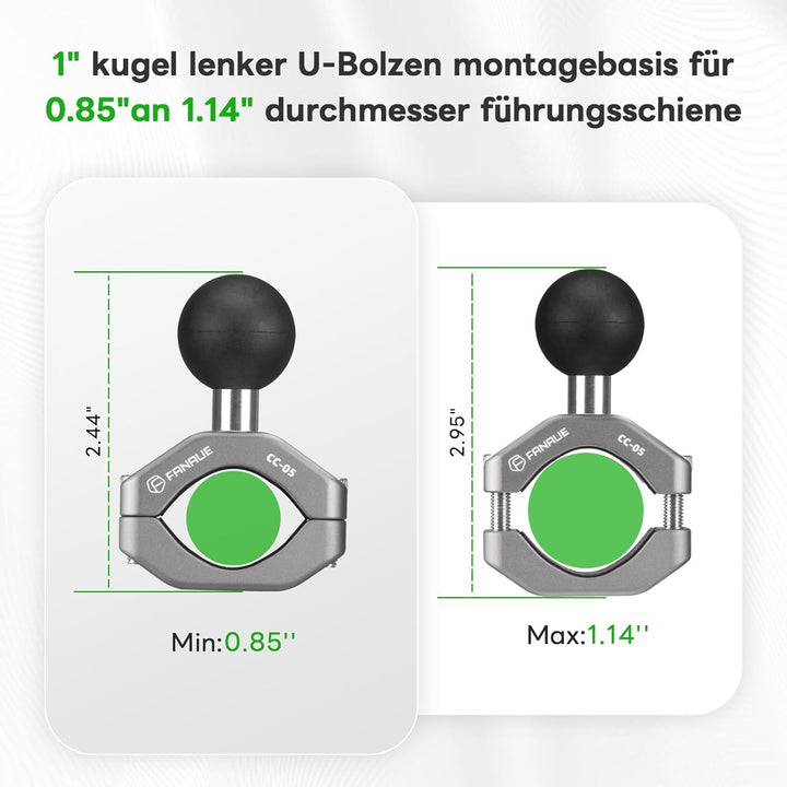 FANAUE Lenker U-Bolzen Montagebasis aus Aluminiumlegierung mit 1" TPU Kugel,Kompatibel mit RAM Mount