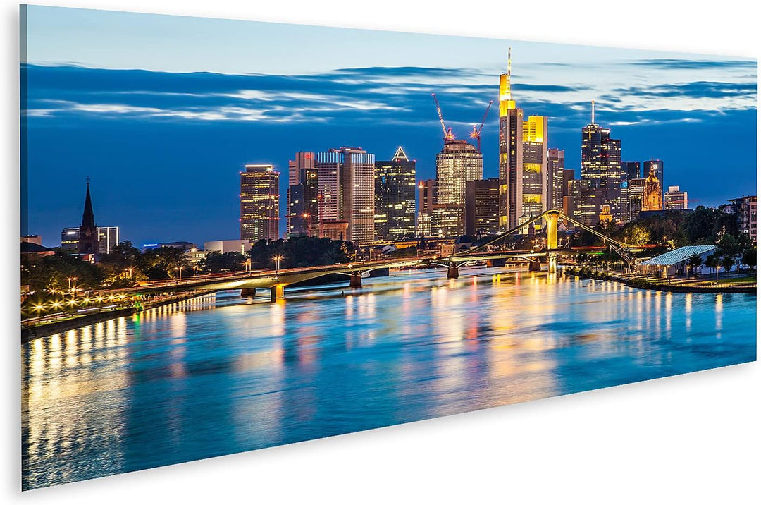 islandburner Bild auf Leinwand Schöne Aussicht Auf Frankfurt Am Main Skyline An Der Dämmerung Deutsc