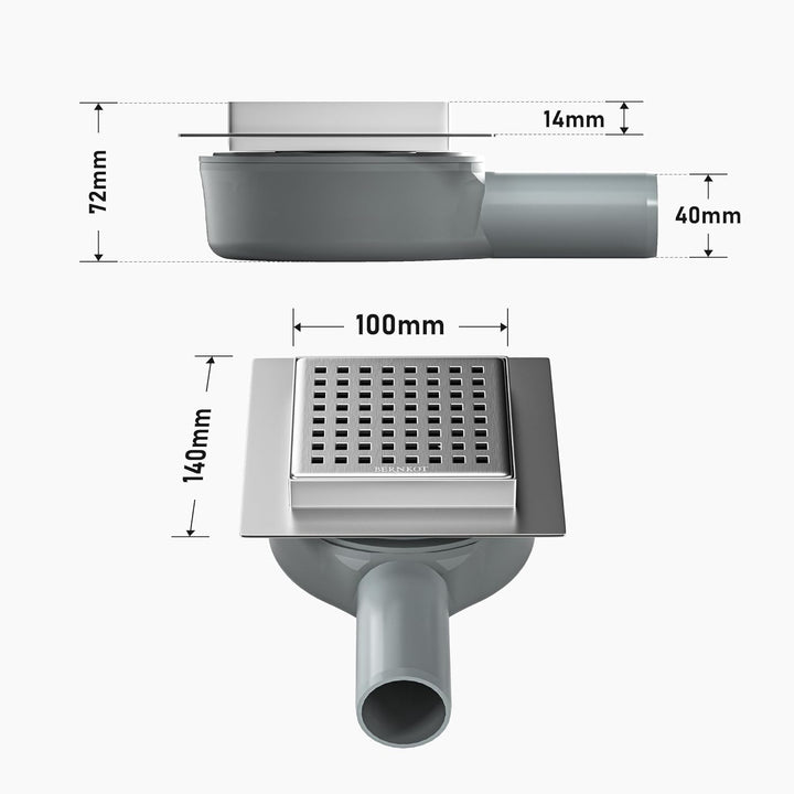 Duschrinne Quadrat 10 * 10cm, 360° Siphon mit Geruchsstop und Haarsieb Edelstahl Ablaufrinne Bodenab