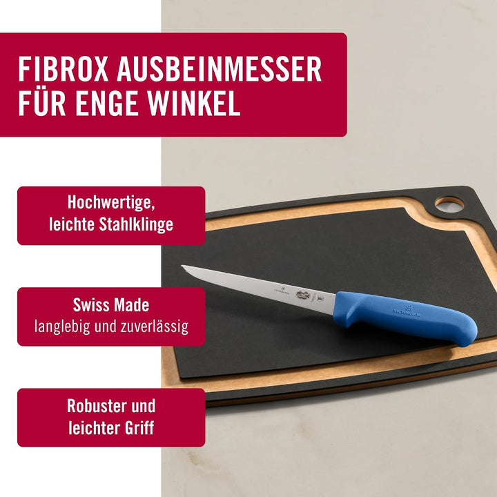 Victorinox Fibrox Ausbeinmesser, Scharfes Küchenmesser für Fleisch und Geflügel, 15 cm, Gerade Kling