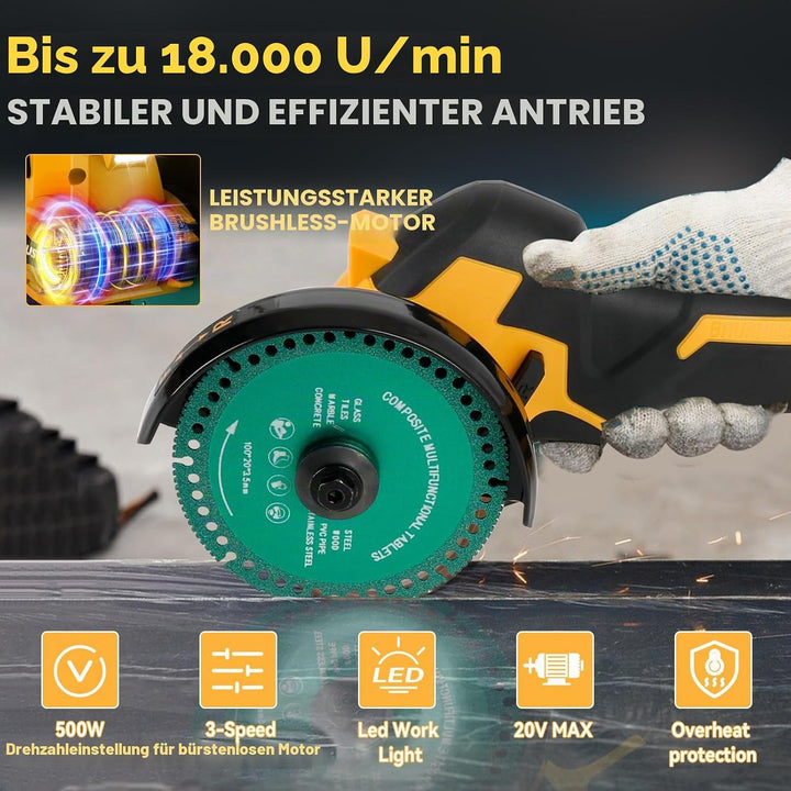 Akku-Winkelschleifer für Dewalt 18/20 V, bürstenloser Mini-Winkelschleifer, 18000 U/min, 100 mm, kle