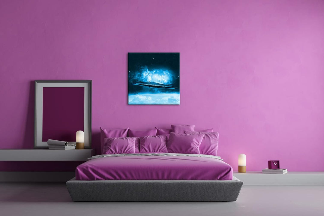 deyoli beeindruckendes Raumschiff im Universum Format: 70x70 Effekt: Monocrome Blau als Leinwand, Mo