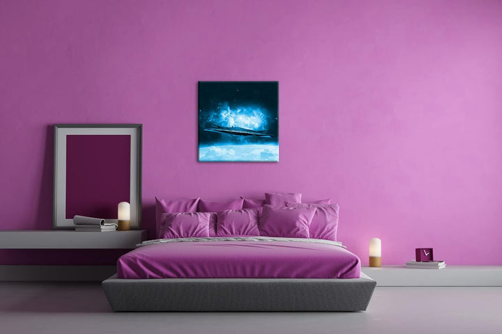deyoli beeindruckendes Raumschiff im Universum Format: 70x70 Effekt: Monocrome Blau als Leinwand, Mo
