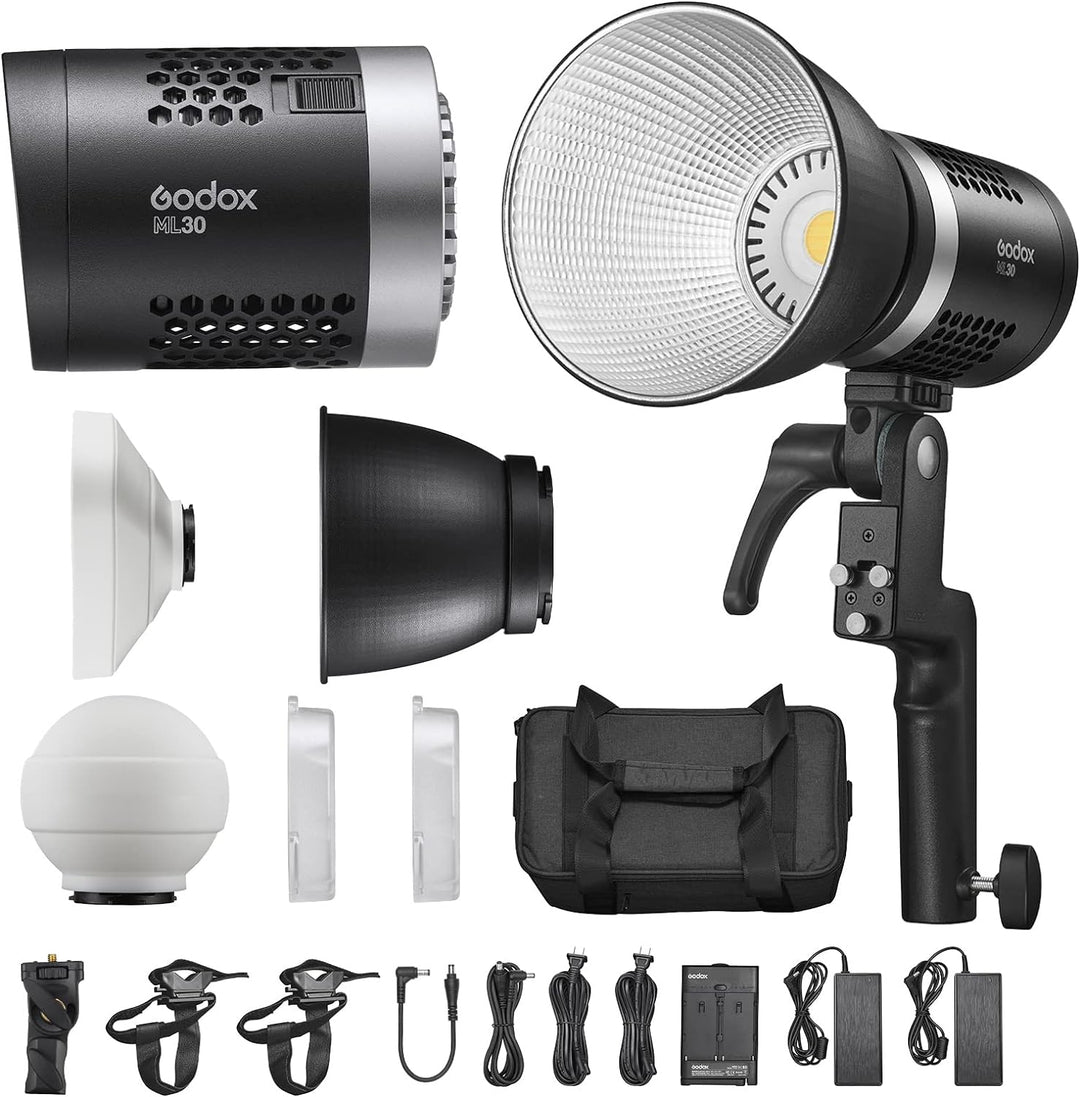 Godox ML30 37,6W LED Videoleuchte, CRI 96+ TLCI 97+, 5600K Farbtemperatur, 45700LUX@0,5m mit Reflekt