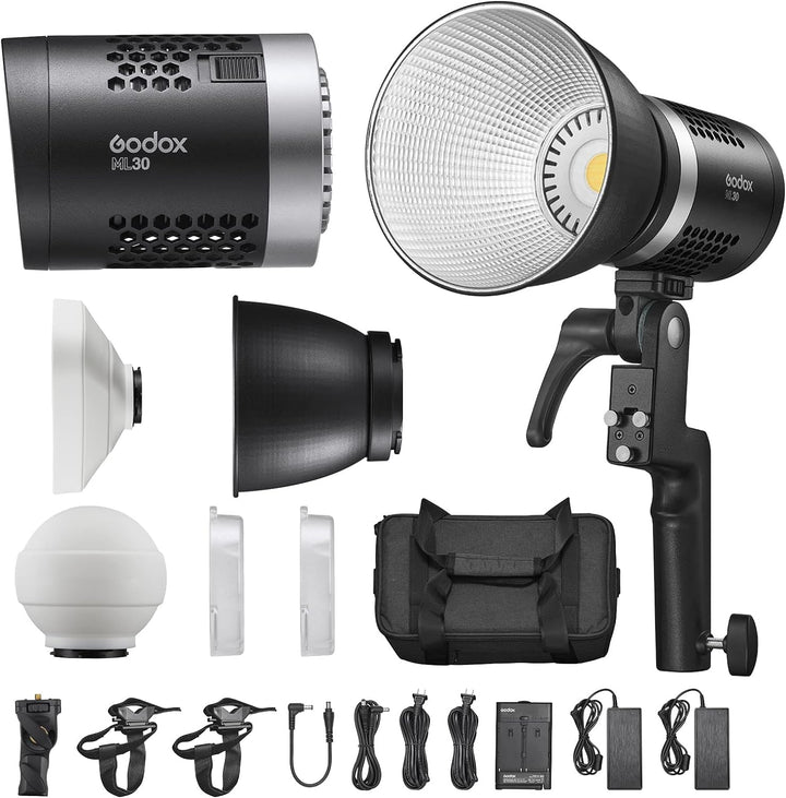 Godox ML30 37,6W LED Videoleuchte, CRI 96+ TLCI 97+, 5600K Farbtemperatur, 45700LUX@0,5m mit Reflekt