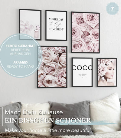 Papierschmiede® Mood Poster Set Coco Flowers, Fertiges Bilder Set mit Rahmen (Holz, schwarz), Wohnzi