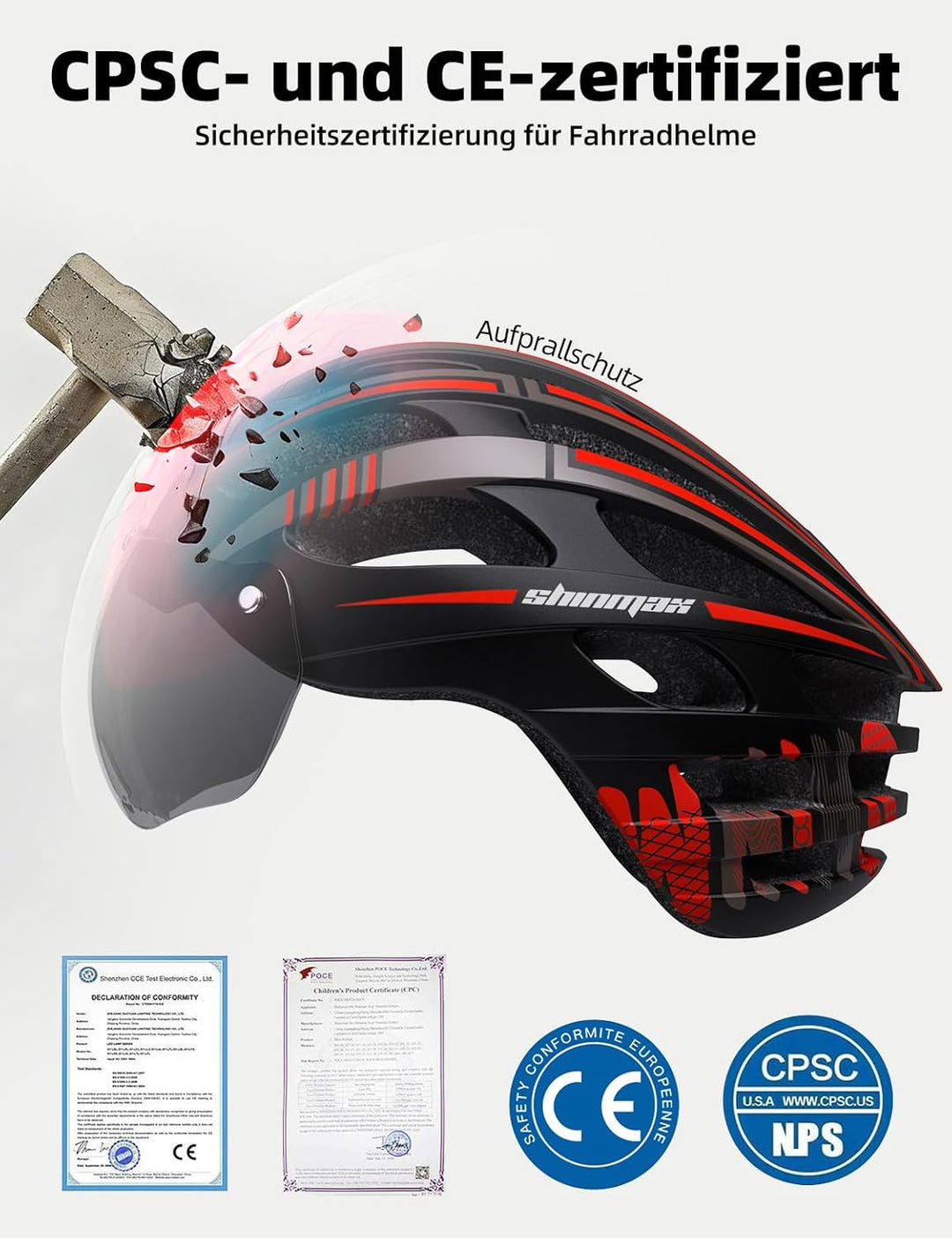 Shinmax Fahrradhelm Herren Damen mit Visier, Magnetischer Abnehmbarer Schutzbrille und USB-Aufladung