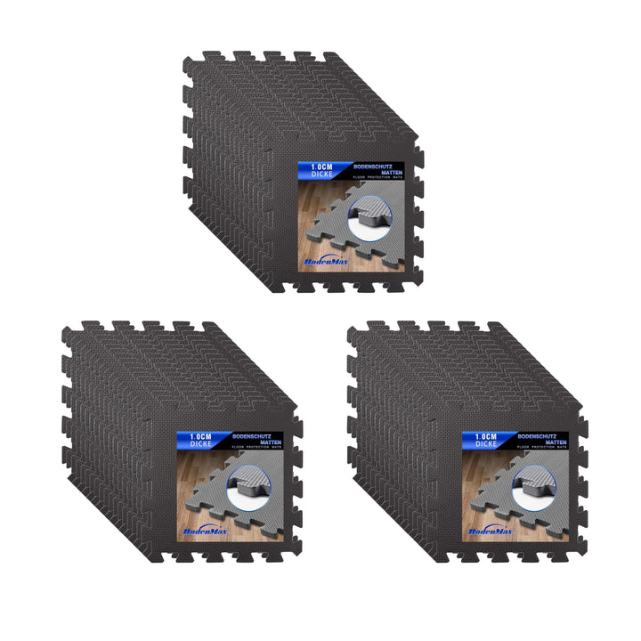 Eva Bodenschutzmatte Fitness 30x30x1cm – Puzzlematte rutschfest & stossdämpfend – 54 Stück schwarz –
