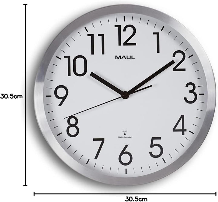 Maul Funkwanduhr MAULmove Ø 30cm | Elegante Wanduhr aus Mineralglas | automatische Zeiteinstellung |