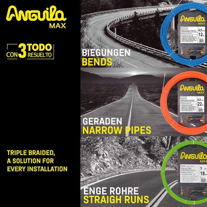 Anguila Max | Kabelzugführung | Schmale Rohre | Monofilament | Geflochtenes Polyester | Gemischte En