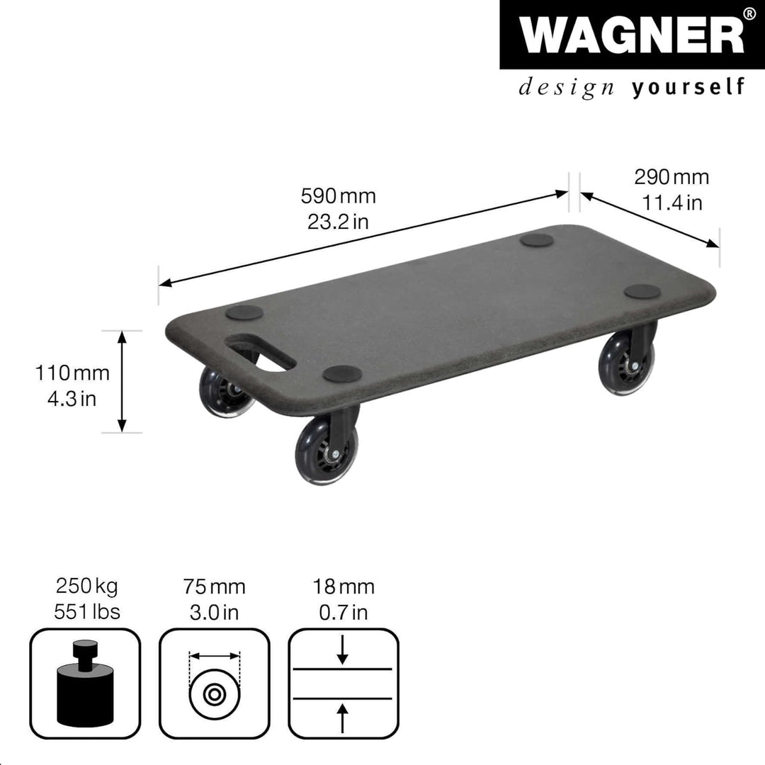 WAGNER Transportroller Transporthilfe I Plattformwagen schwarz für Möbel aus MDF I 57,5 x 30 x 11 cm