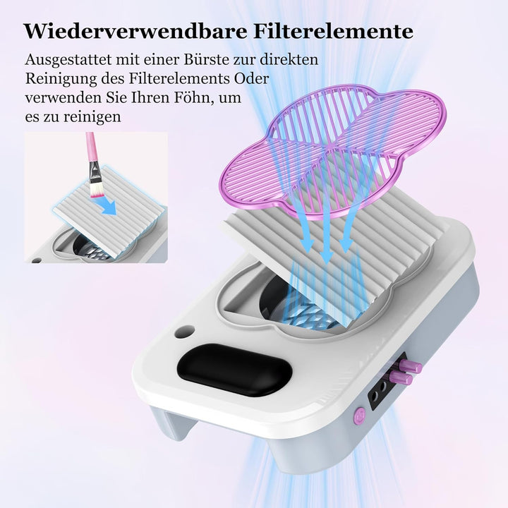 3-in-1 Staubabsaugung für Nägel mit elektrischer Nagelfeile und UV-LED Nagellampe: Einstellbarer Nag