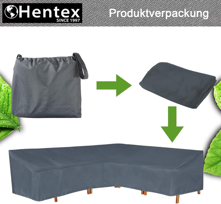 HENTEX Schutzhülle Cover Eckbank für Gartenmöbel Abdeckung L-Form, Grau, 255x255x100x70H cm 255×255×