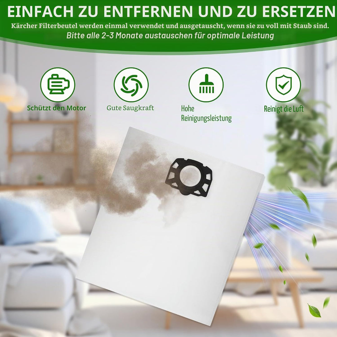 12 Stück KFI 487 Staubsaugerbeutel für Kärcher WD4,WD5,WD6,WD5P,WD6P, MV4, MV5, MV6, KNT4, Nass Troc