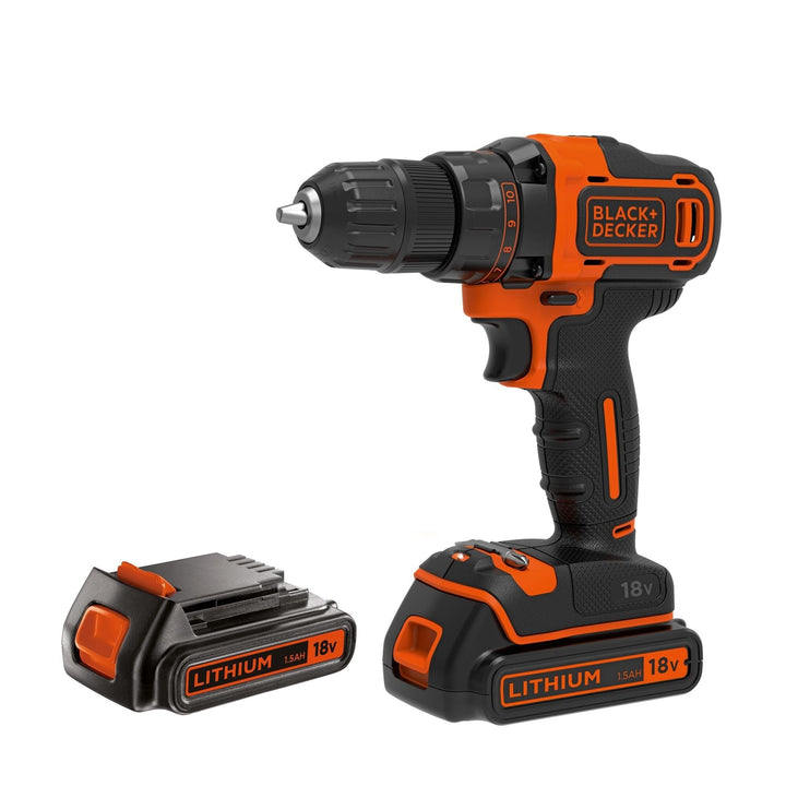 BLACK+DECKER 18V 2G Bohrschrauber, 2 Gänge, 11-Positions-Kupplung, 40Nm Drehmoment, 2x 1,5Ah Akkus,