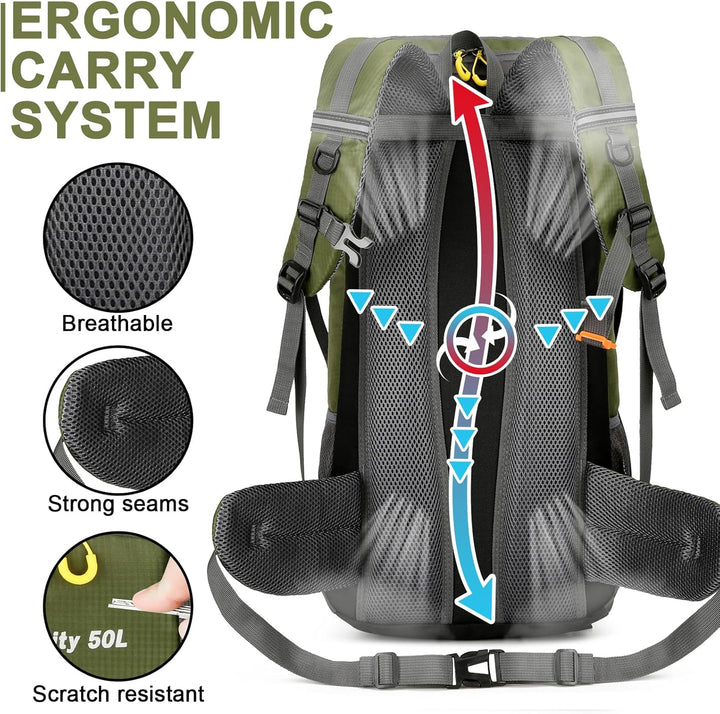 jianyana Wanderrucksack 50L Trekkingrucksack Regenhülle Reiserucksack Wasserdichter Campingrucksack