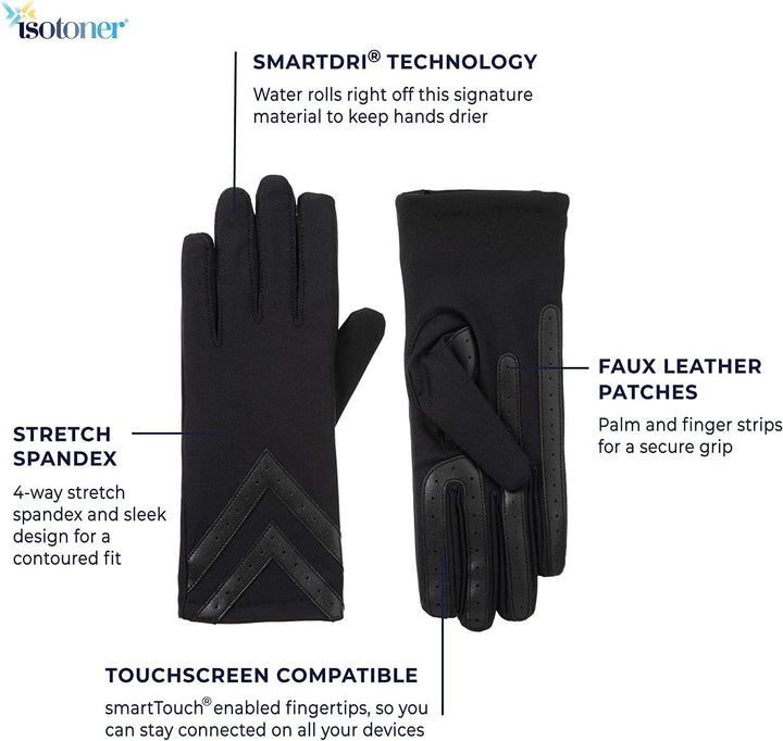 isotoner smarTouch Spandex 3 Knöpfe mit Upscale-Chevrons (Thinsulate-Futter) L Schwarz, L Schwarz